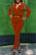 Tangerine Red Casual Print Patchwork Zipper Collar Long Sleeve Two Pieces