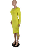 Red Sexy Solid Patchwork Draw String Fold O Neck Pencil Skirt Dresses