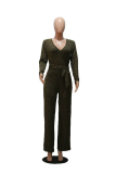 Silver Casual Solid Patchwork V Neck Straight Jumpsuits