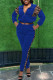 Blue Casual Print Patchwork Zipper Collar Long Sleeve Two Pieces