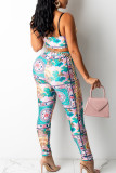 Pink Sexy Print Patchwork Spaghetti Strap Sleeveless Two Pieces (Without Belt)