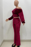 Coffee Fashion Casual Solid Basic Oblique Collar Long Sleeve Two Pieces