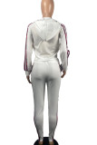 White Casual Print Patchwork Zipper Hooded Collar Long Sleeve Two Pieces