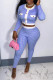 Blue Fashion Casual Print Patchwork O Neck Long Sleeve Two Pieces