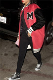 Pink Fashion Casual Patchwork Letter Outerwear