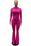 Red Fashion Casual Solid Basic Hooded Collar Long Sleeve Two Pieces