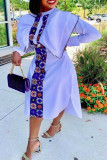 Light Blue Fashion Elegant Geometric Patchwork O Neck A Line Dresses