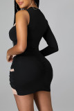 White Sexy Solid Patchwork See-through Asymmetrical O Neck Long Sleeve Two Pieces