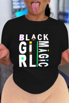 Black Fashion Casual Print Split Joint Letter O Neck T-Shirts