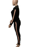 Red Casual Sportswear Solid Patchwork Zipper Collar Long Sleeve Two Pieces
