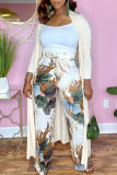 White Pre-sale Fashion Casual Print Basic Regular High Waist Trousers