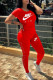 Red Fashion Casual Print Basic O Neck Short Sleeve Two Pieces