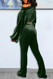 Coffee Fashion Casual Solid Basic Oblique Collar Long Sleeve Two Pieces