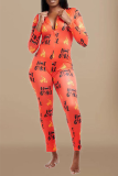 Red Sexy Print Patchwork U Neck Skinny Jumpsuits