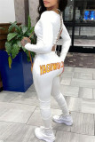 Rose Red Fashion Casual Letter Print Bandage O Neck Long Sleeve Two Pieces