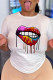 White Casual Print Patchwork O Neck T-Shirts