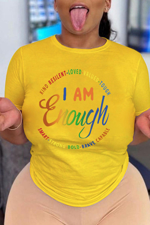 Yellow Casual Print Patchwork O Neck T-Shirts