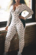 White Sexy Print Patchwork Zipper Collar Skinny Jumpsuits