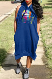 Red Casual Print Patchwork Hooded Collar Straight Dresses