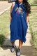 Blue Casual Print Patchwork Hooded Collar Straight Dresses