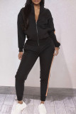 Red Casual Sportswear Solid Patchwork Zipper Collar Long Sleeve Two Pieces