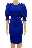 Rose Red Fashion Sexy Solid Patchwork O Neck Pencil Skirt Dresses