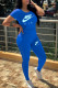 Blue Fashion Casual Print Basic O Neck Short Sleeve Two Pieces
