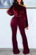 Burgundy Fashion Casual Solid Basic Oblique Collar Long Sleeve Two Pieces