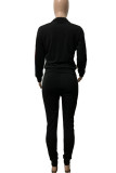 Red Casual Sportswear Solid Patchwork Zipper Collar Long Sleeve Two Pieces