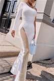 White Fashion Casual Solid Patchwork Regular Jumpsuits