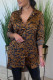 Brown Casual Print Patchwork Buckle Turndown Collar Tops