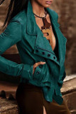 Green Fashion Casual Solid Patchwork Turndown Collar Outerwear