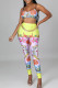 Pink Sexy Print Patchwork Spaghetti Strap Sleeveless Two Pieces (Without Belt)
