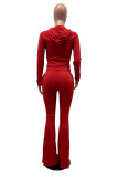 Red Fashion Casual Solid Basic Hooded Collar Long Sleeve Two Pieces