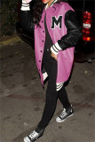 Pink Fashion Casual Patchwork Letter Outerwear