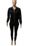 Red Casual Sportswear Solid Patchwork Zipper Collar Long Sleeve Two Pieces