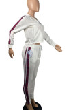 White Casual Print Patchwork Zipper Hooded Collar Long Sleeve Two Pieces