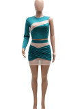 White Sexy Solid Patchwork See-through Asymmetrical O Neck Long Sleeve Two Pieces