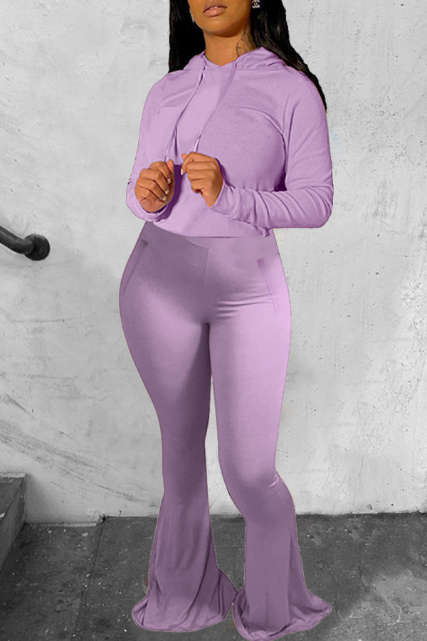 Purple Fashion Casual Solid Basic Hooded Collar Long Sleeve Two Pieces