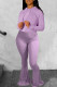 Purple Fashion Casual Solid Basic Hooded Collar Long Sleeve Two Pieces