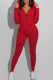 Red Fashion Sexy Adult Solid Pocket Hooded Collar Skinny Jumpsuits