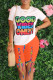 Orange Casual Letter Print Bandage O Neck Short Sleeve Two Pieces