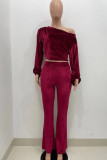 Coffee Fashion Casual Solid Basic Oblique Collar Long Sleeve Two Pieces