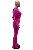 Red Fashion Casual Solid Basic Hooded Collar Long Sleeve Two Pieces