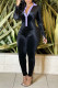 Black Fashion Casual Solid Patchwork Turndown Collar Regular Jumpsuits