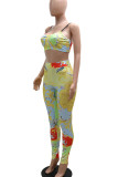 Pink Sexy Print Patchwork Spaghetti Strap Sleeveless Two Pieces (Without Belt)