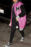 Pink Fashion Casual Patchwork Letter Outerwear