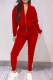 Red Casual Sportswear Solid Patchwork Zipper Collar Long Sleeve Two Pieces