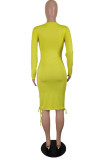 Red Sexy Solid Patchwork Draw String Fold O Neck Pencil Skirt Dresses