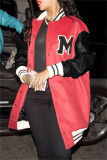 Pink Fashion Casual Patchwork Letter Outerwear